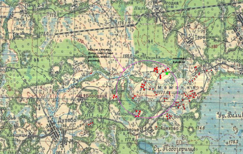 Miezonka and destroyed homes after 1937 and before 1951