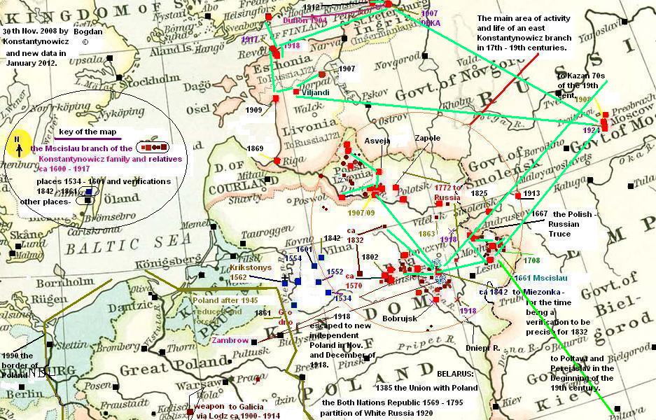 Copyright by Bogdan Konstantynowicz / Константинович, Map of the north east Poland 18 cent.; The Konstantinovich ancestry in Russia, Estonia, Latvia, Lithuania and Belarus in 16th cent. to the beginning of the 20th century